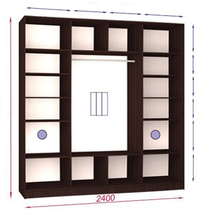 Шкаф купе Стандарт-1 ДСП/Тонированное зеркало с пескоструем-4 2400*2300*450 трехдверный